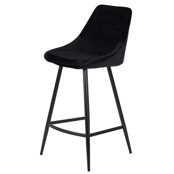 Chaise de bar velours noir piètement métal noir h75 BARI