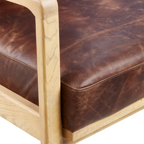 Fauteuil cuir marron pieds frêne naturel Pablo