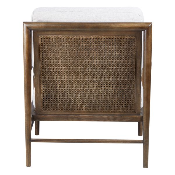 Fauteuil tissu lin gris clair pieds frêne brûlé Basil