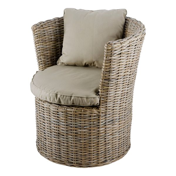 Fauteuil kubu grisé rond et coussin beige Kubu