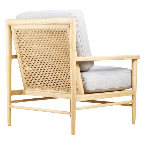 Fauteuil tissu lin gris clair pieds frêne naturel Basil