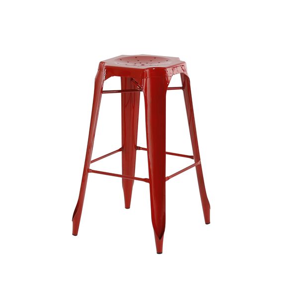 Tabouret de bar industriel en métal rouge h75cm INDUS