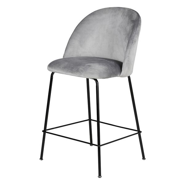 Chaise snack velours gris clair pieds métal noir YATA