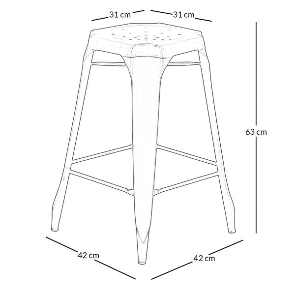 Tabouret plan de travail industriel en métal finition antique