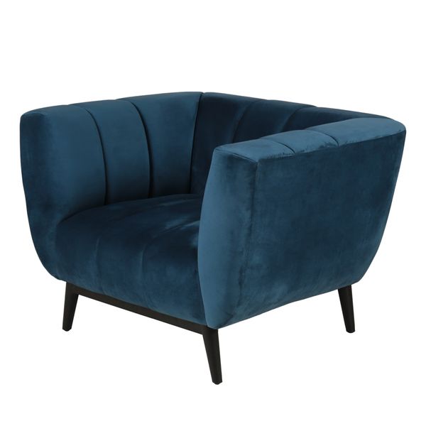 Fauteuil velours bleu capitonné Amaro