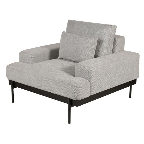 Fauteuil tissu gris clair pieds métal Yoko