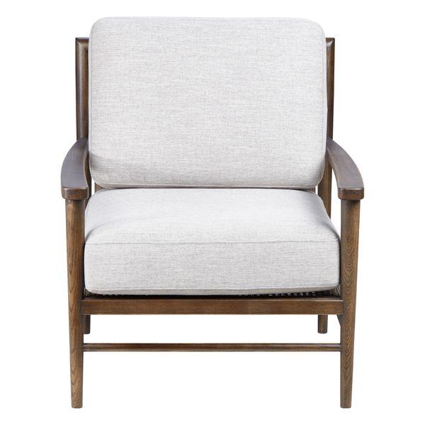 Fauteuil tissu lin gris clair pieds frêne brûlé Basil