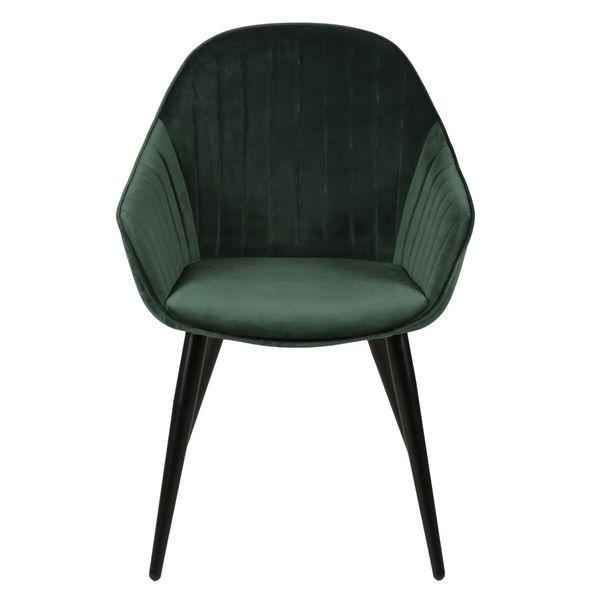 Chaise accoudoirs velours vert foncé piètement métal noir Bari