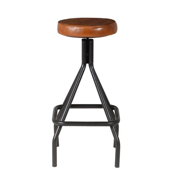 Tabouret de bar en cuir de chèvre et métal marron Montecristo