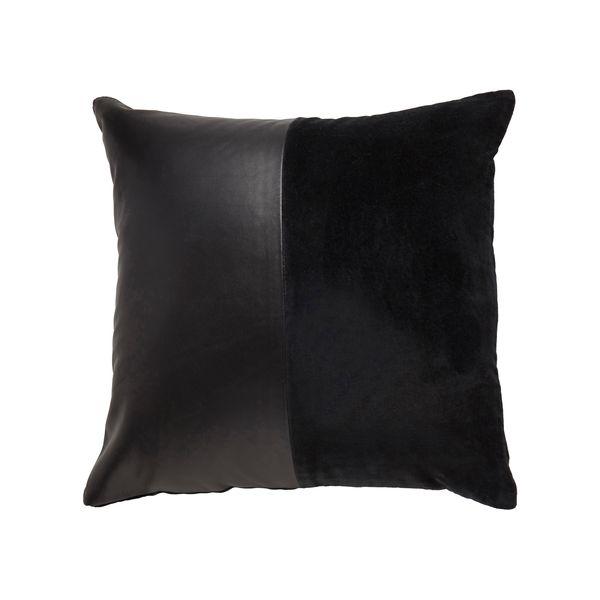 Coussin carré coton et cuir 45x45 cm noir Forks