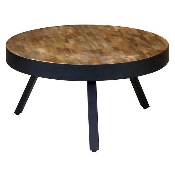 Table basse teck recyclé et métal ronde Ø76 cm WOODY