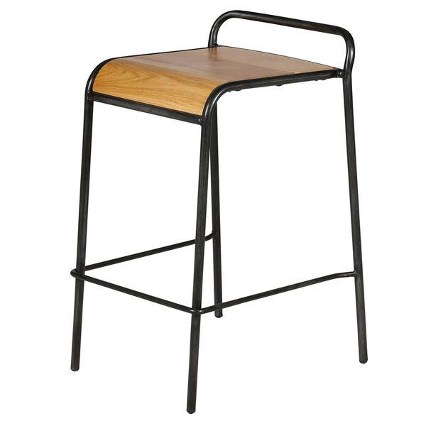 Tabouret plan de travail chêne et métal brossé Skhol