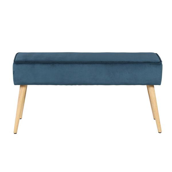 Banc en velours bleu foncé et pieds bois naturel Popy