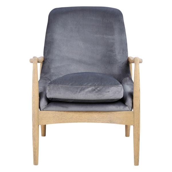 Fauteuil velours gris pieds frêne naturel Nacho