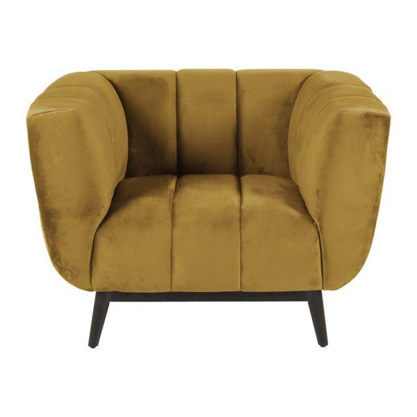 Fauteuil velours ocre pieds métal Amaro