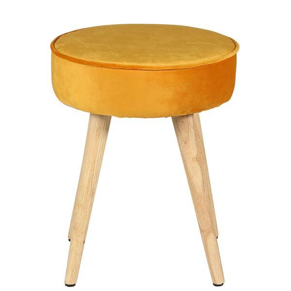 Tabouret en velours moutarde pieds bois naturel Popy