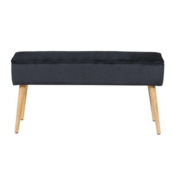 Banc en velours gris foncé et pieds bois naturel Popy