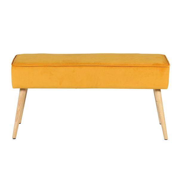 Banc en velours jaune et pieds bois naturel Popy