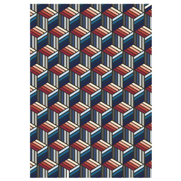 Tapis bleu motifs hexagonales en laine 230 x 160 cm Diago