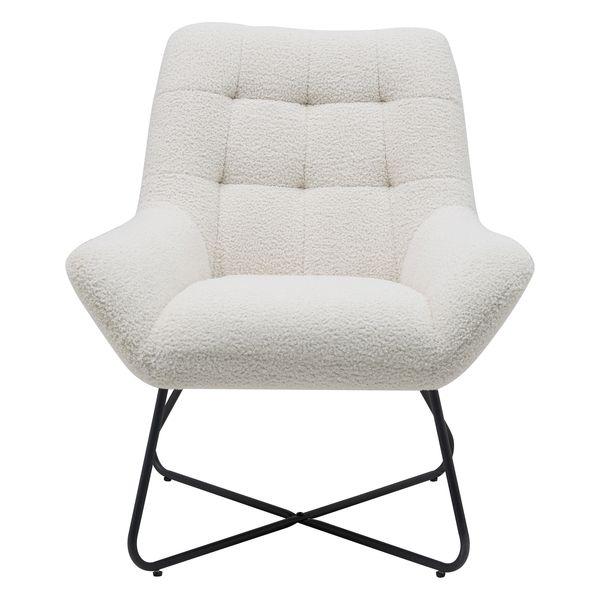 Fauteuil tissu effet laine bouclée blanc Kami