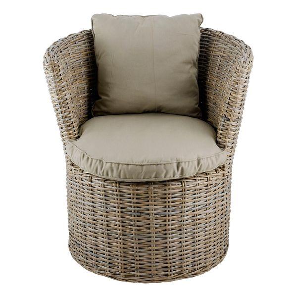 Fauteuil kubu grisé rond et coussin beige Kubu