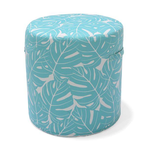 Pouf d'extérieur imprimé feuilles bleu turquoise AZUR