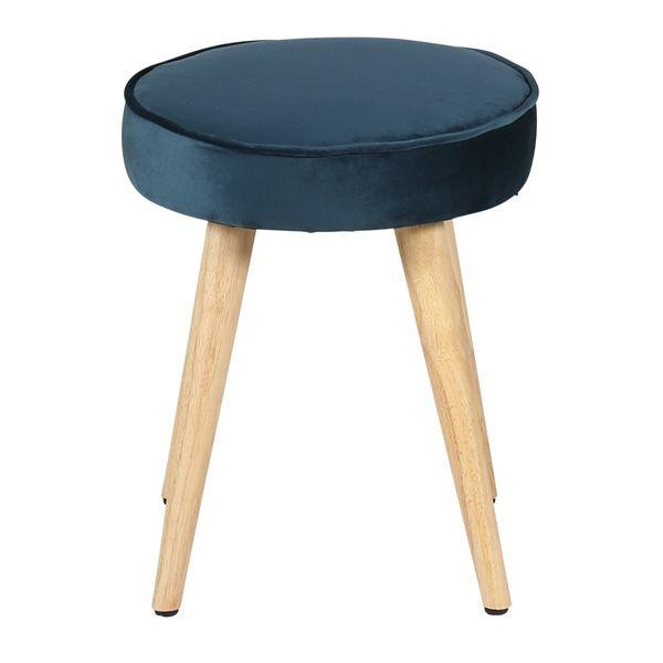 Tabouret en velours bleu foncé pieds bois naturel Popy