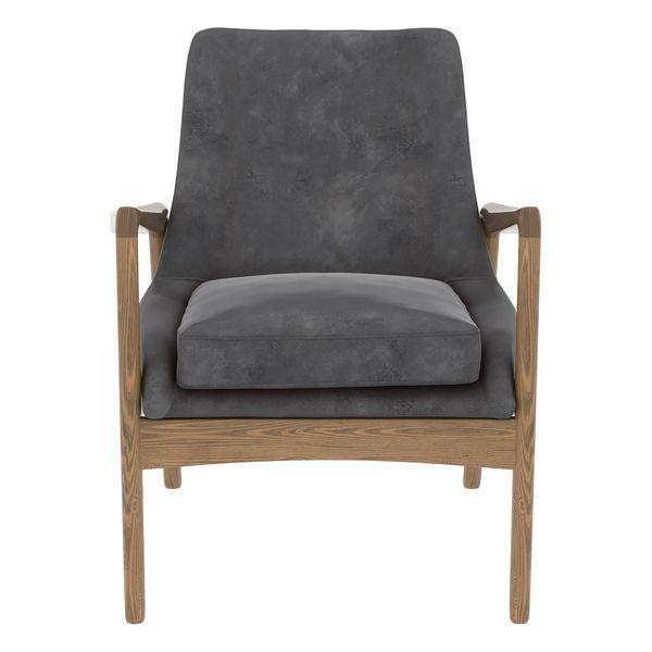 Fauteuil velours gris pieds frêne brûlé Nacho