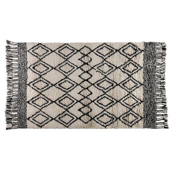 Tapis berbère en laine noir et blanc à franges 200 x 300 cm Lozi