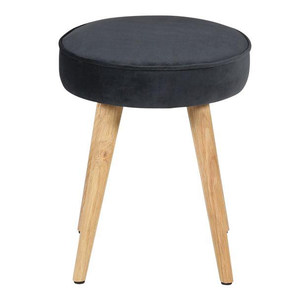 Tabouret velours gris foncé pieds bois naturel Popy