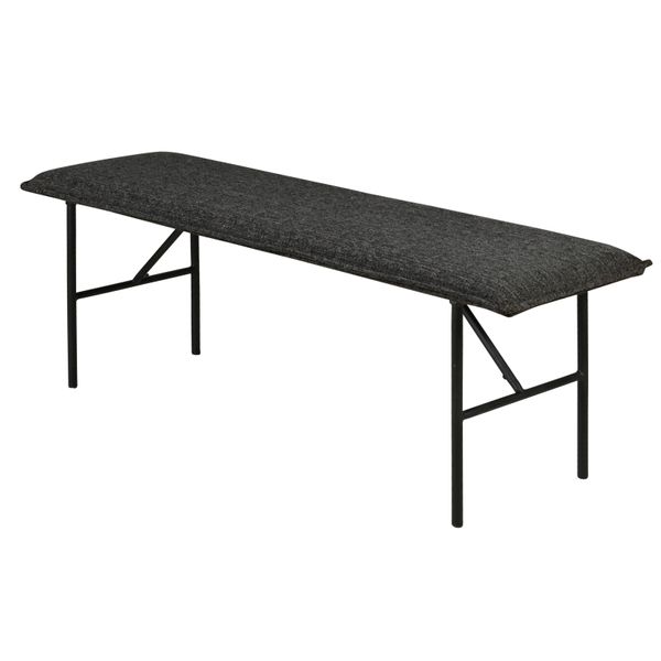 Banc design tissu gris foncé 134 cm piètement métal noir mat Lucce