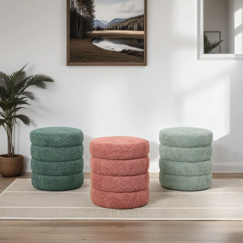 Pouf tissu effet fourrure rase vert émeraude FINO