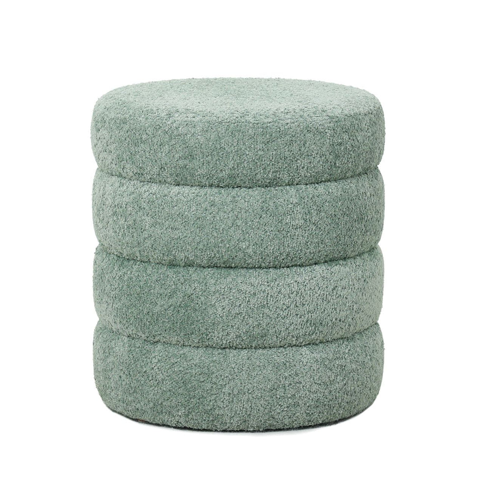 Pouf tissu effet fourrure rase vert d'eau FINO