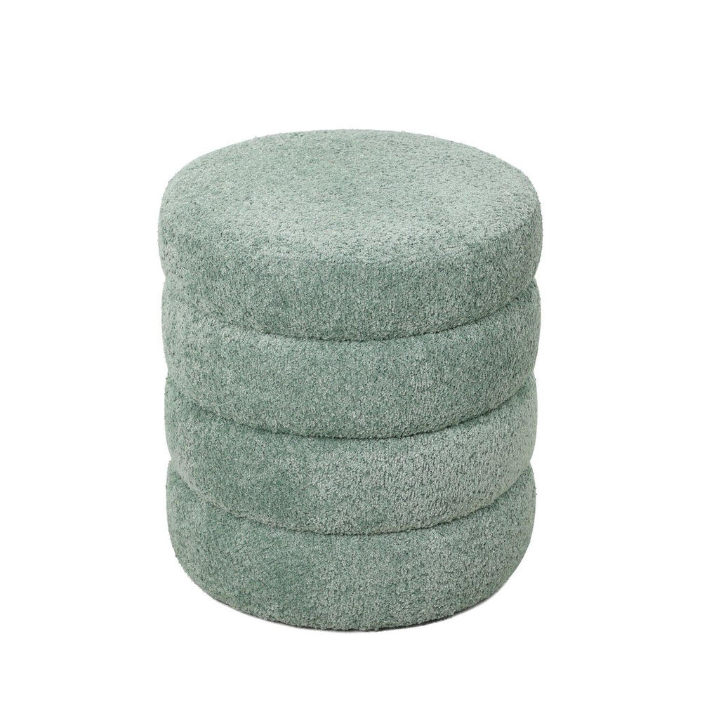 Pouf tissu effet fourrure rase vert d'eau FINO