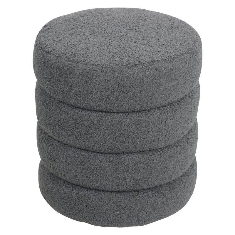 Pouf tissu effet laine bouclette gris bleu Fino