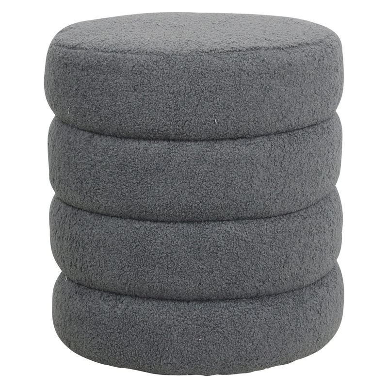 Pouf tissu effet laine bouclette gris bleu Fino