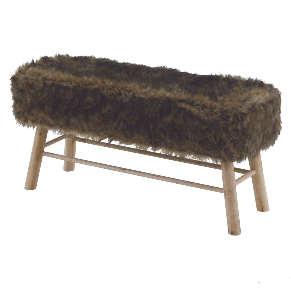 Banc en bois et fourrure synthétique marron 2 places - Lasco