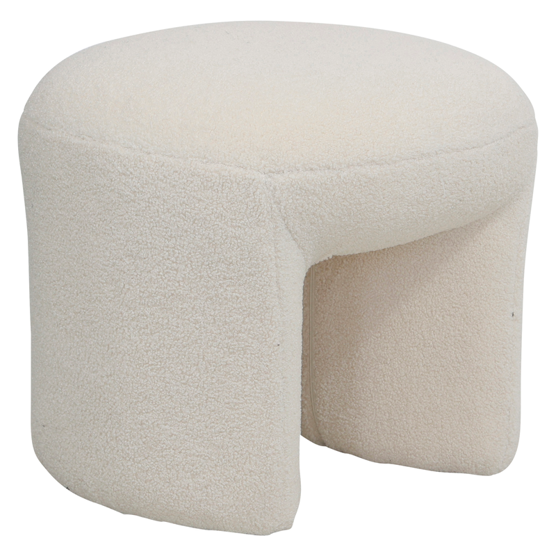 Pouf tissu effet laine bouclette beige Lomos