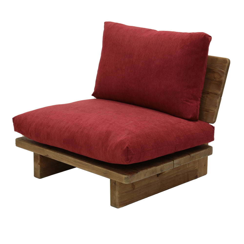 Fauteuil en pin recyclé et tissu rouge Nebraska