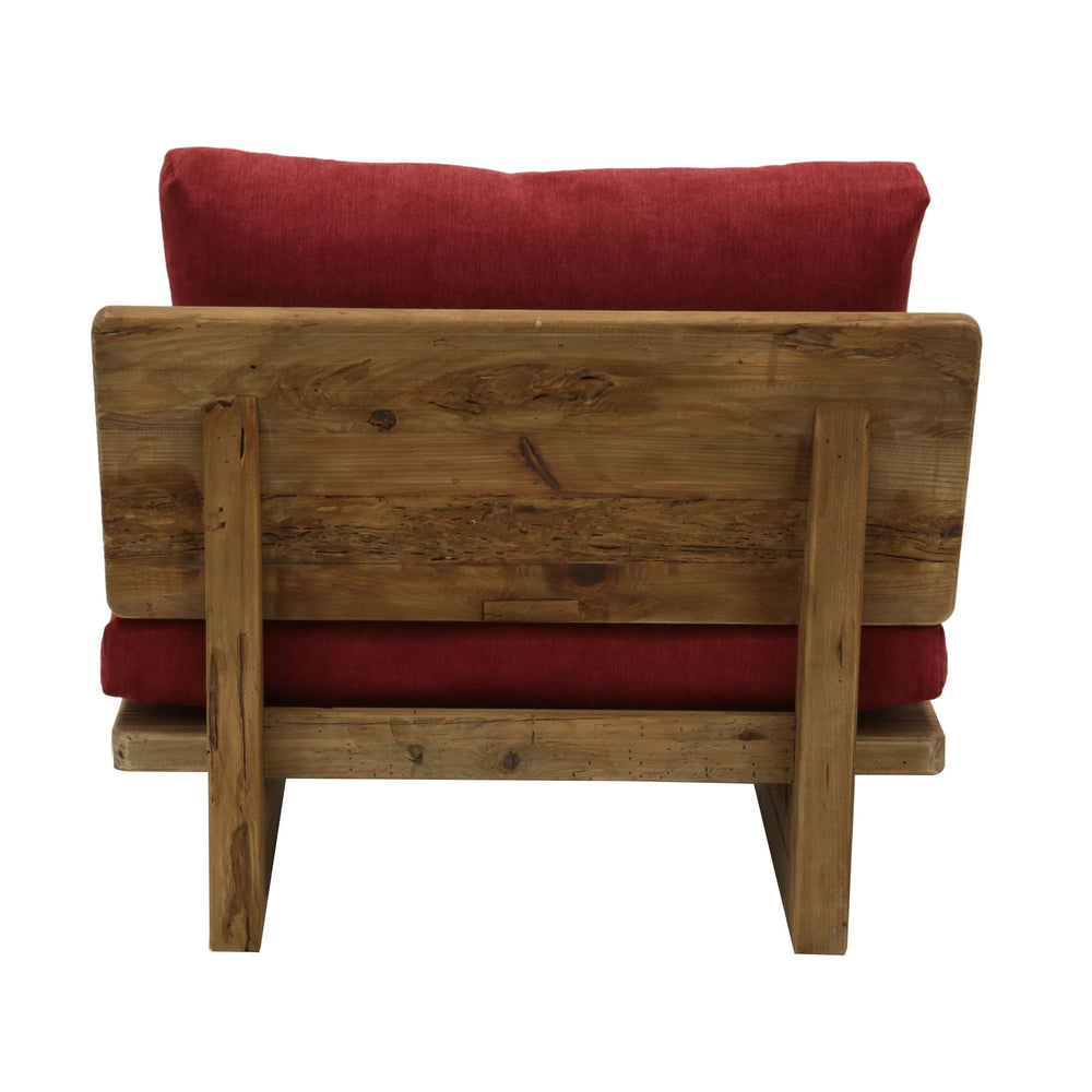 Fauteuil en pin recyclé et tissu rouge Nebraska