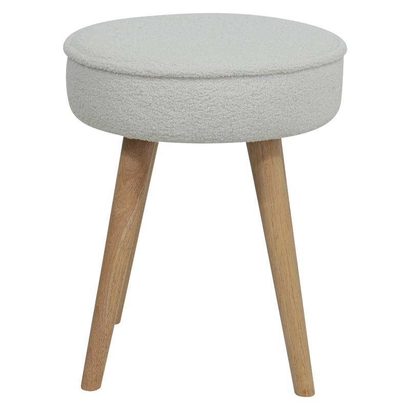 Tabouret tissu effet laine bouclette écru Popy