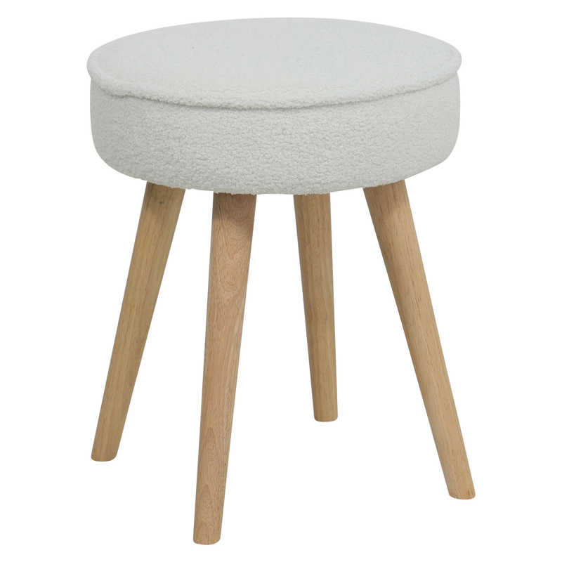 Tabouret tissu effet laine bouclette écru Popy