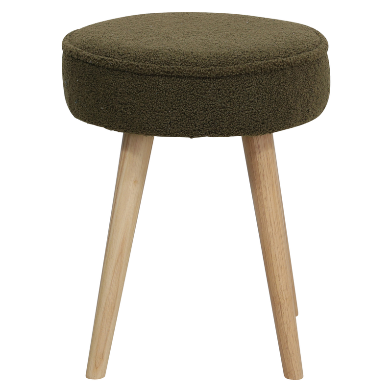 Tabouret tissu effet laine bouclette kaki Popy