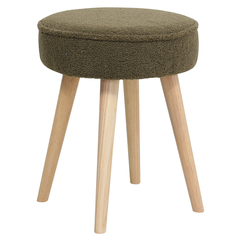 Tabouret tissu effet laine bouclette kaki Popy