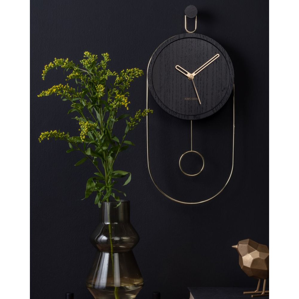 Horloge murale Swing pendule bois noir Present Time