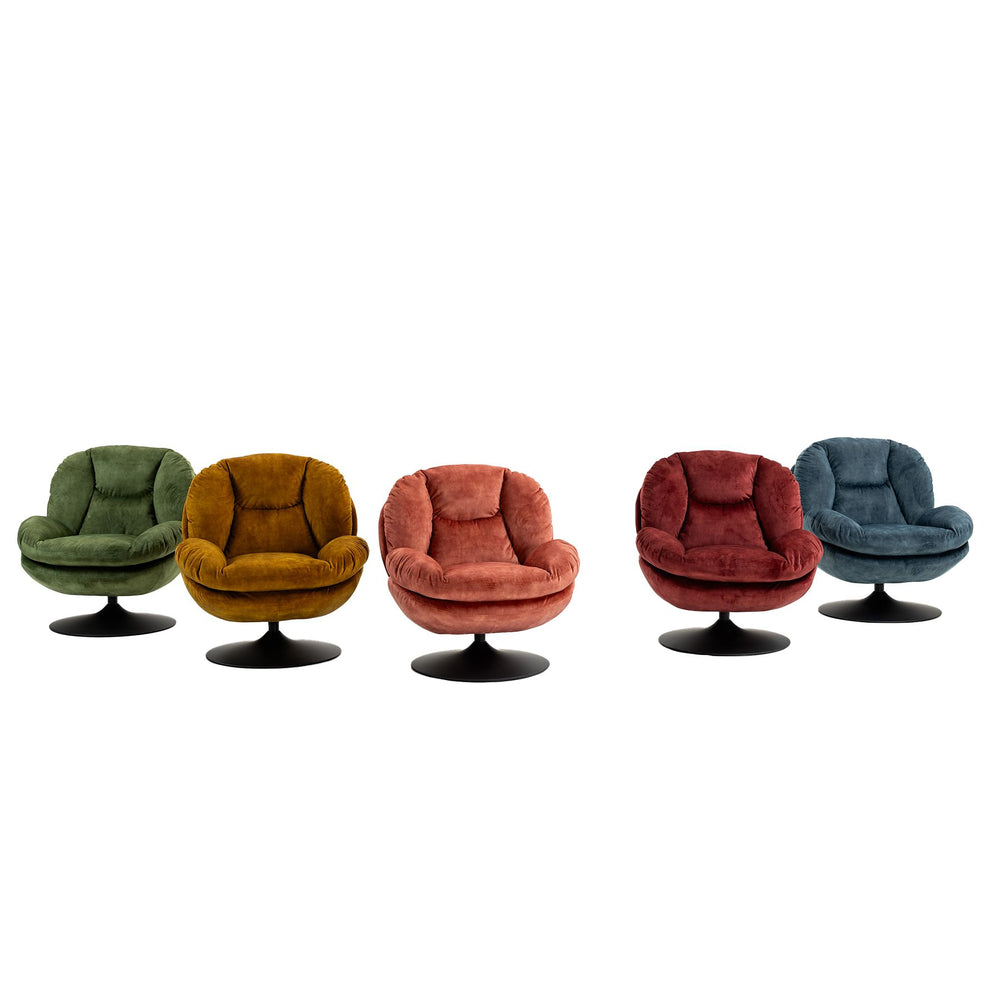 Fauteuil pivotant en velours bordeaux TOPI